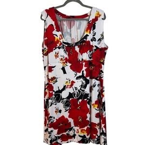 Floral Sleeveless Dress - Red and White